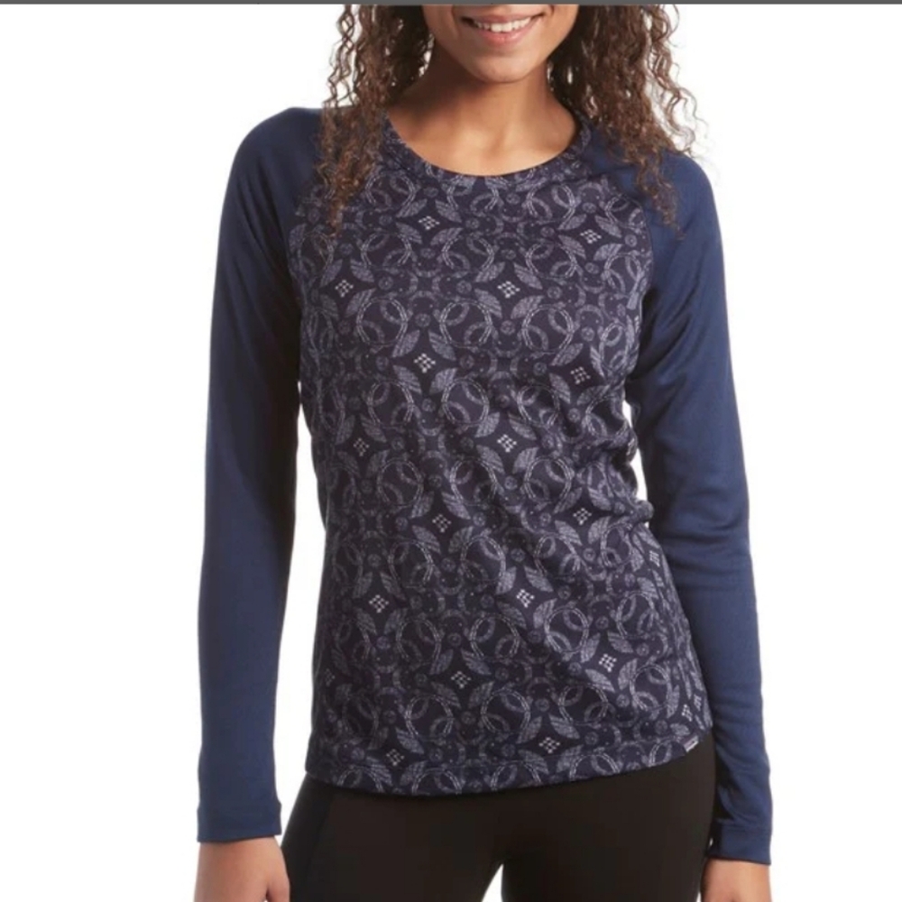 Patagonia Capilene Lightweight Crew Neck Long Sleeve Top, Size Medium Navy/Ikat